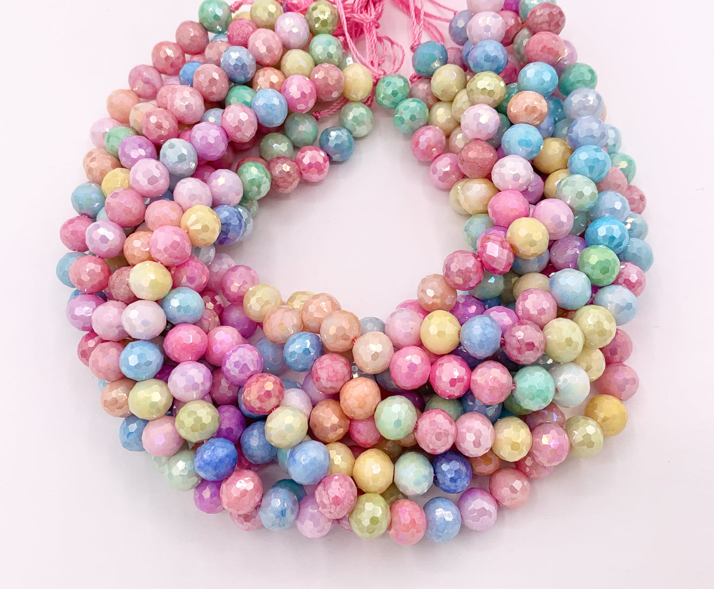 8mm High Quality Opaque Pastel Multicolor Crystal Round Faceted Shiny Crystal Beads 1 Strand 9-10"