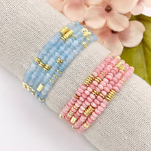 Load image into Gallery viewer, 4mm Dyed Jade Beaded Dainty Light Pink &amp; Blue Rondelle Jade with Gold Plated Hematite Saucer Spacers Bracelets 6.5&quot; Price For 1PC
