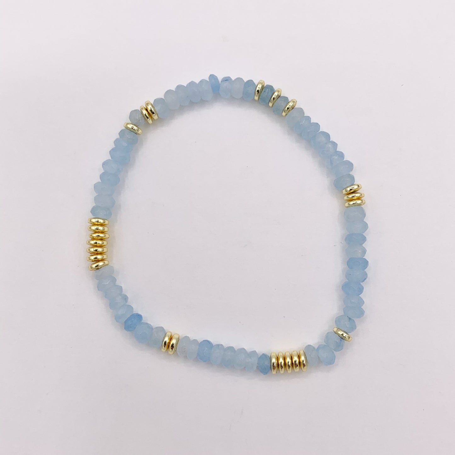 4mm Dyed Jade Beaded Dainty Light Pink & Blue Rondelle Jade with Gold Plated Hematite Saucer Spacers Bracelets 6.5" Price For 1PC
