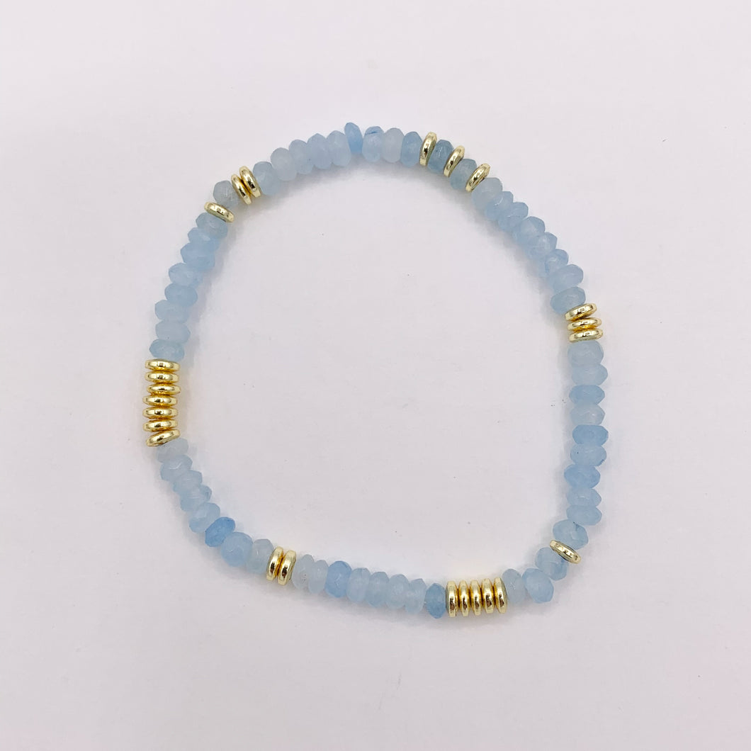 4mm Dyed Jade Beaded Dainty Light Pink & Blue Rondelle Jade with Gold Plated Hematite Saucer Spacers Bracelets 6.5