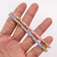 Load image into Gallery viewer, 4mm Dyed Jade Beaded Dainty Light Pink &amp; Blue Rondelle Jade with Gold Plated Hematite Saucer Spacers Bracelets 6.5&quot; Price For 1PC
