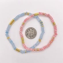 Load image into Gallery viewer, 4mm Dyed Jade Beaded Dainty Light Pink &amp; Blue Rondelle Jade with Gold Plated Hematite Saucer Spacers Bracelets 6.5&quot; Price For 1PC
