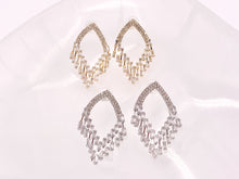 Load image into Gallery viewer, Diamond Shape Chandelier Luxury CZ Pave Earrings in 18k Gold and Silver Over Copper 2 Pairs
