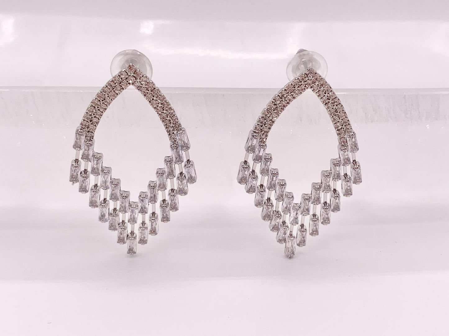 Diamond Shape Chandelier Luxury CZ Pave Earrings in 18k Gold and Silver Over Copper 2 Pairs