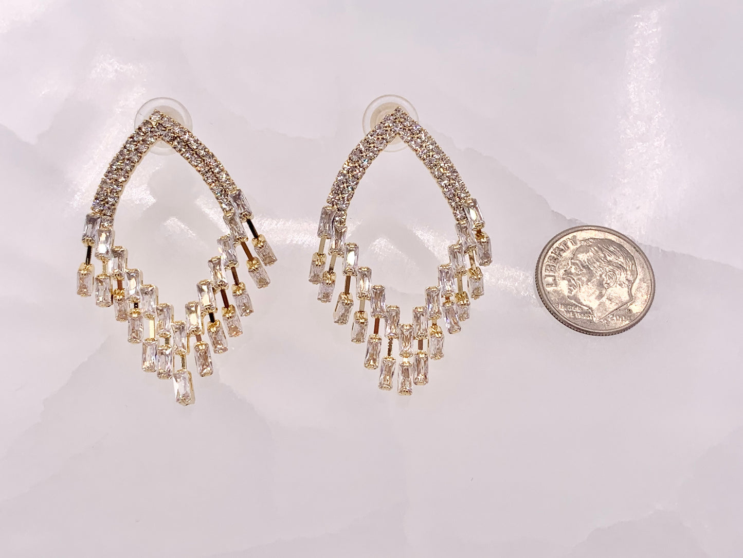 Diamond Shape Chandelier Luxury CZ Pave Earrings in 18k Gold and Silver Over Copper 2 Pairs