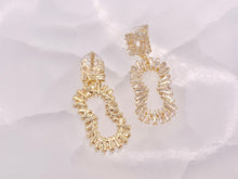 Load image into Gallery viewer, Wavy Oval Luxury Baguette CZ Pave Earrings in 18k Gold and Silver Over Copper 2 Pairs
