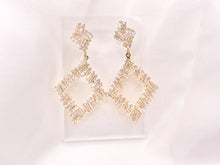 Load image into Gallery viewer, Diamond Shape Luxury Baguette CZ Pave Earrings in 18k Gold and Silver Over Copper 2 Pairs
