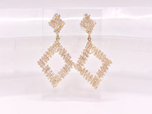 Load image into Gallery viewer, Diamond Shape Luxury Baguette CZ Pave Earrings in 18k Gold and Silver Over Copper 2 Pairs
