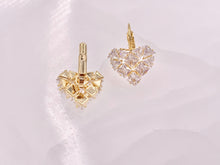 Load image into Gallery viewer, Real 18K Gold/Silver Plated CZ Pave Luxury Heart Shape Lever Back Dangle Earrings Over Copper
