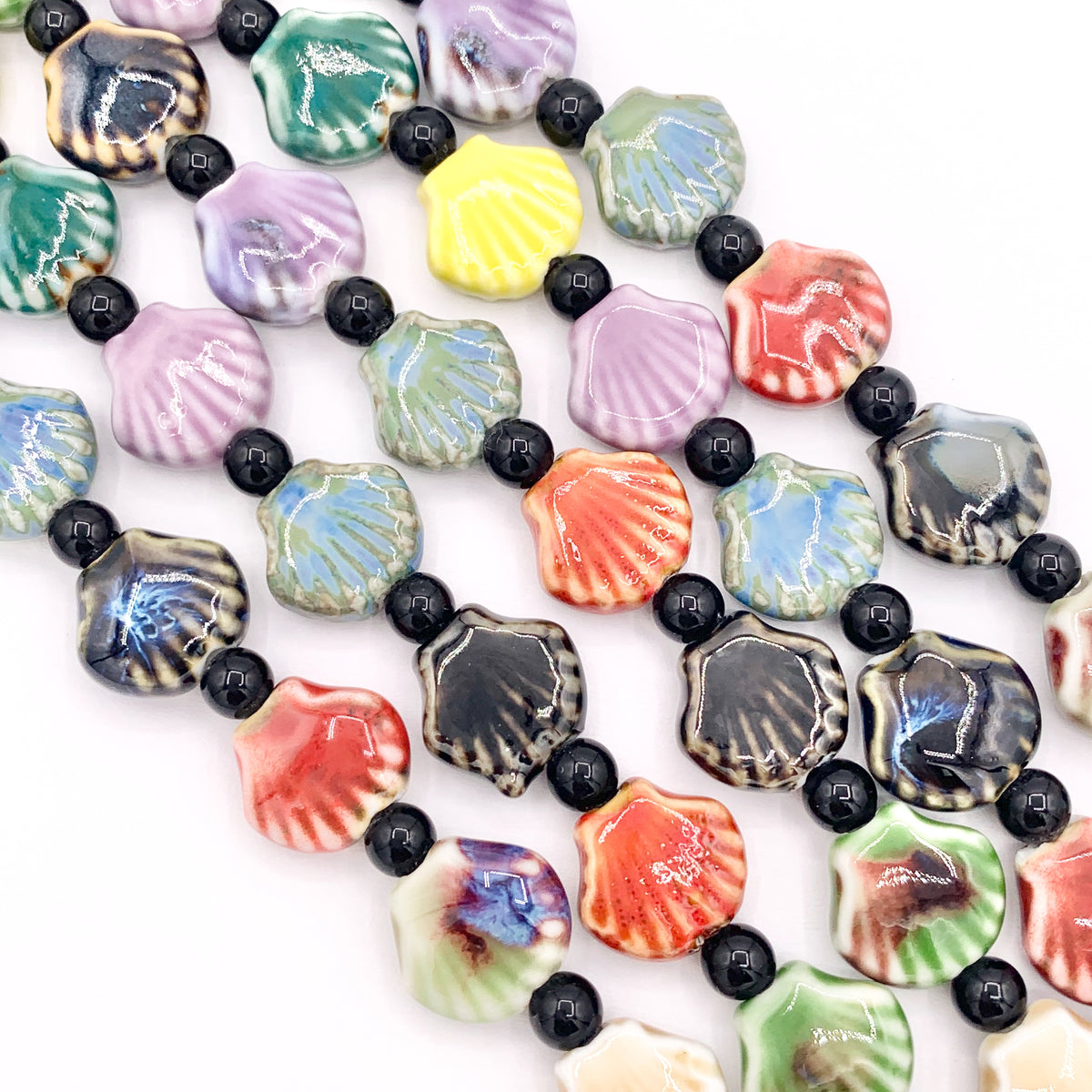 Sea Shell Shape Multicolor Ceramic Porcelain Shiny Beads For Jewelry Making 9" Price For 1 Strand