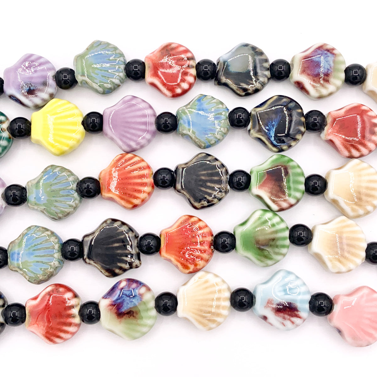 Sea Shell Shape Multicolor Ceramic Porcelain Shiny Beads For Jewelry Making 9" Price For 1 Strand