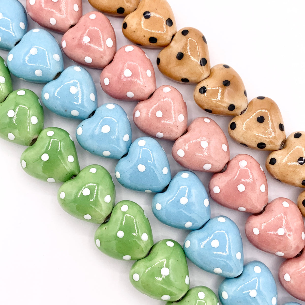 15mm Polka Dot Puffy Heart Ceramic Shiny Beads For Jewelry Making 8" Price For 1 Strand