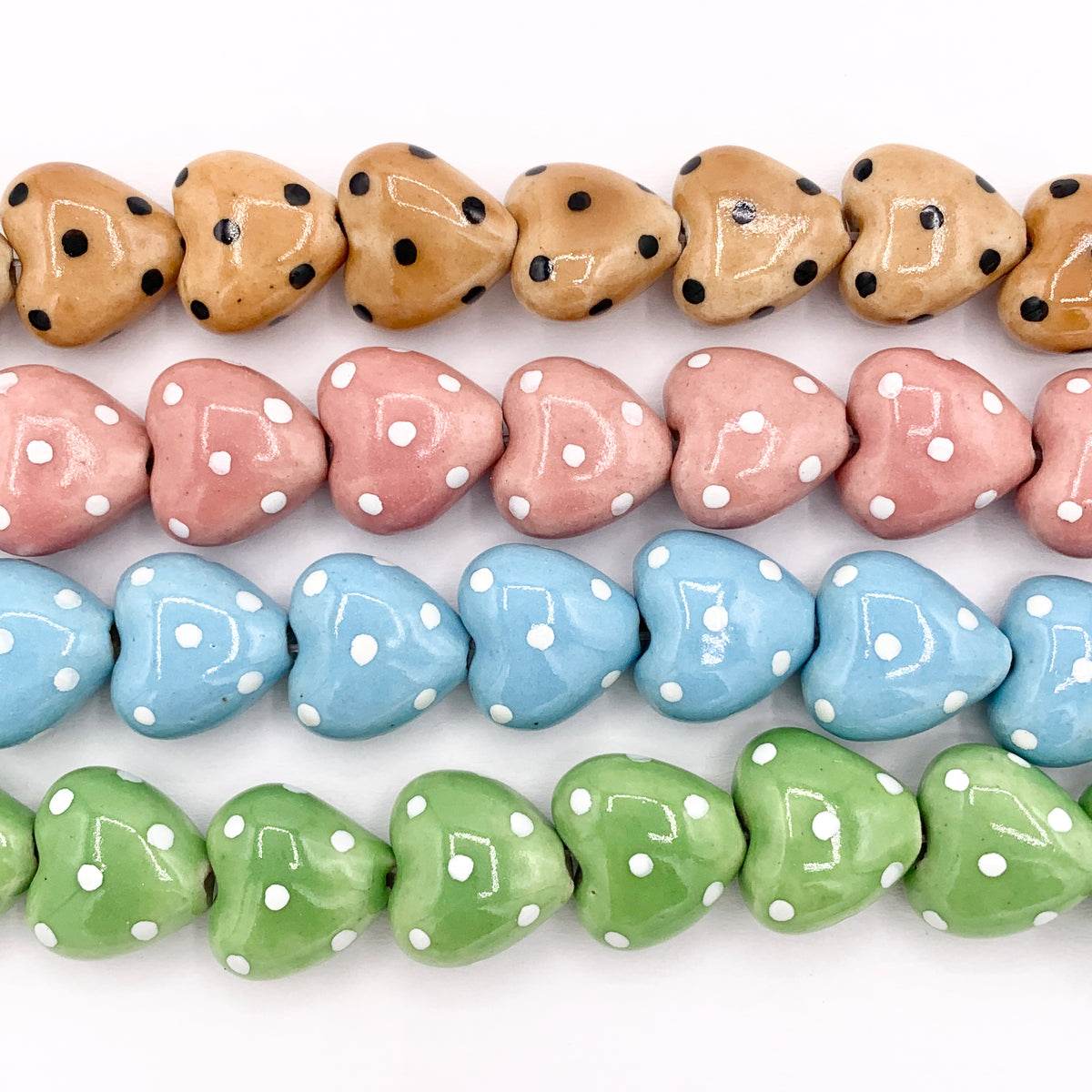 15mm Polka Dot Puffy Heart Ceramic Shiny Beads For Jewelry Making 8" Price For 1 Strand