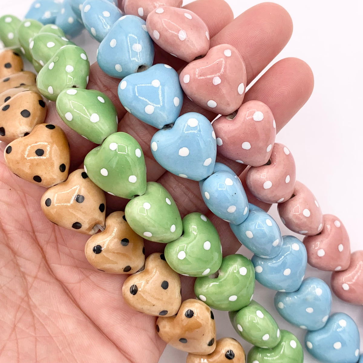 15mm Polka Dot Puffy Heart Ceramic Shiny Beads For Jewelry Making 8" Price For 1 Strand