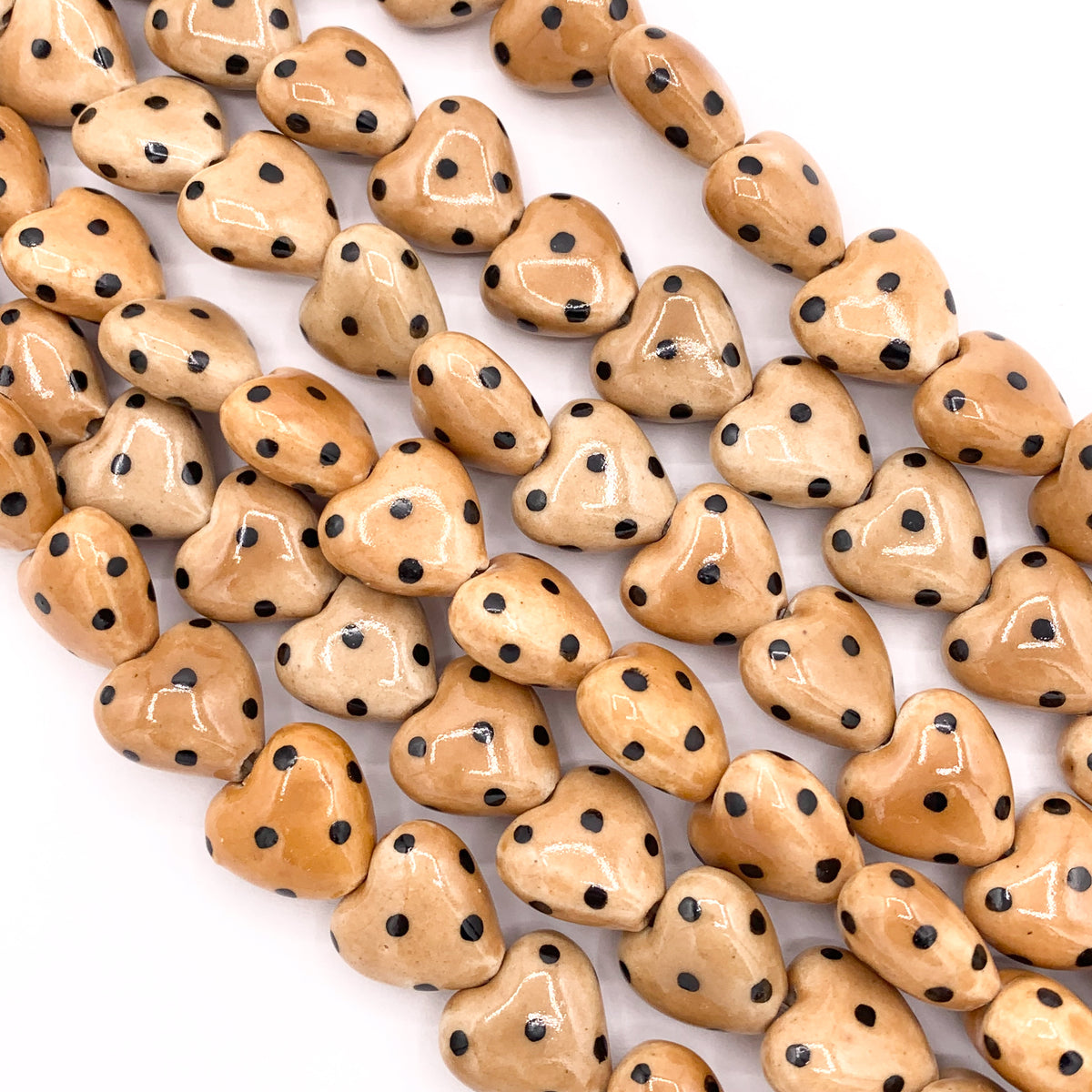 15mm Polka Dot Puffy Heart Ceramic Shiny Beads For Jewelry Making 8" Price For 1 Strand