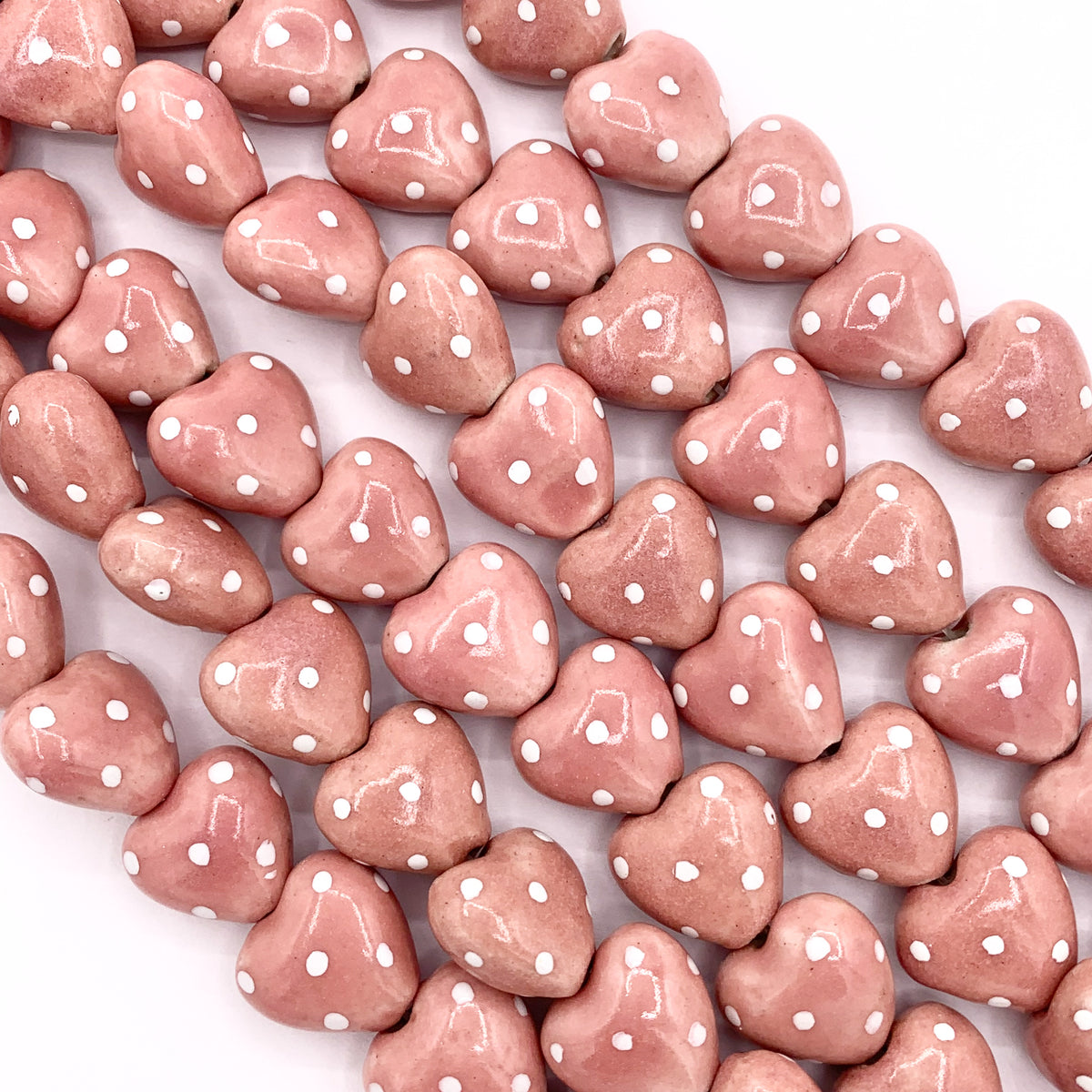 15mm Polka Dot Puffy Heart Ceramic Shiny Beads For Jewelry Making 8" Price For 1 Strand