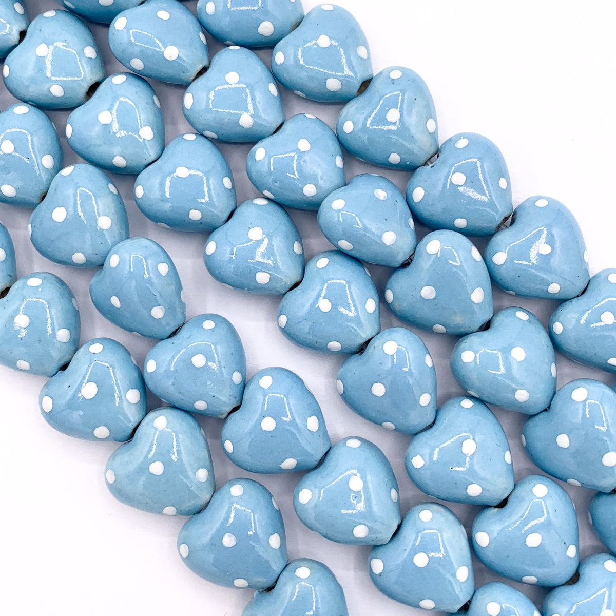 15mm Polka Dot Puffy Heart Ceramic Shiny Beads For Jewelry Making 8" Price For 1 Strand