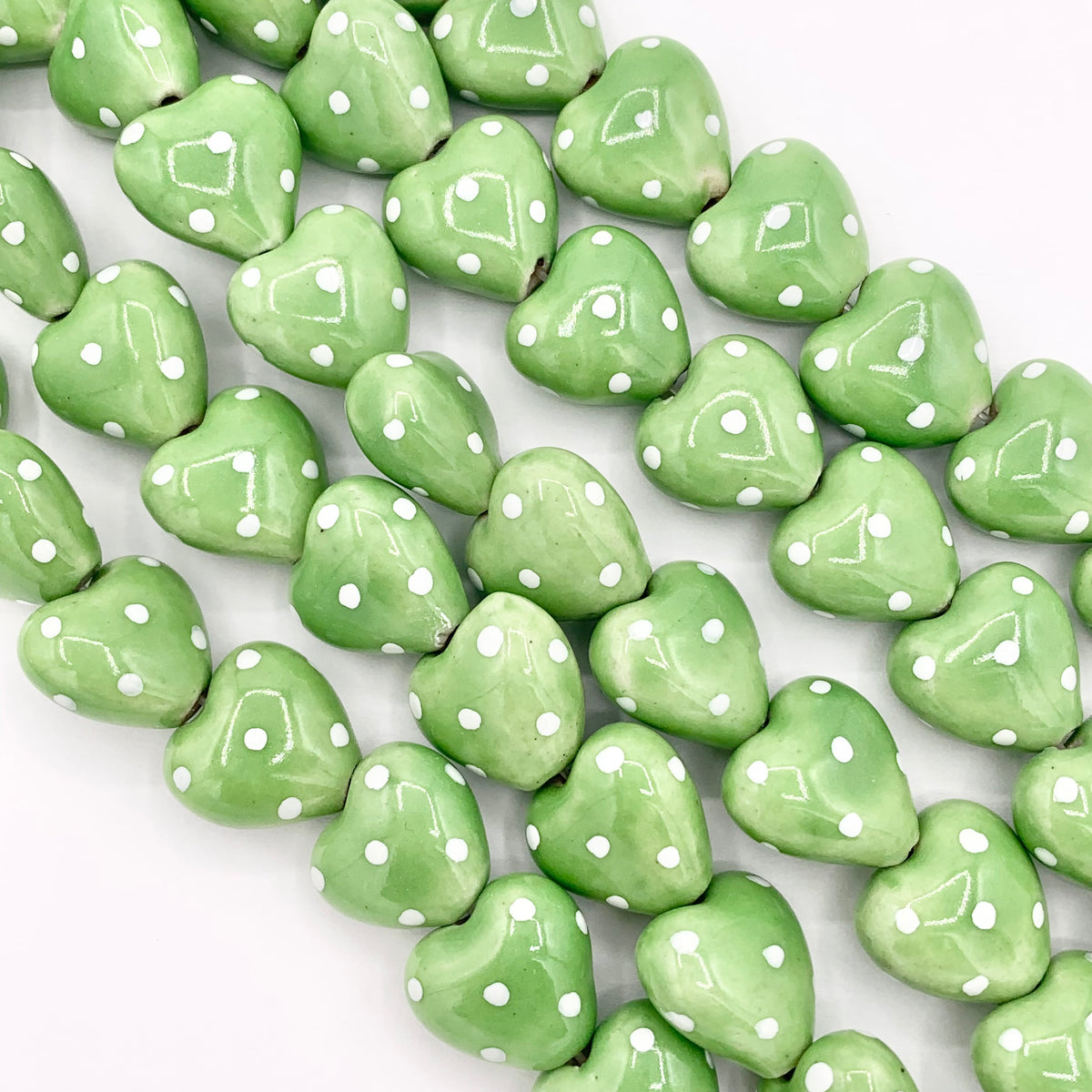 15mm Polka Dot Puffy Heart Ceramic Shiny Beads For Jewelry Making 8" Price For 1 Strand
