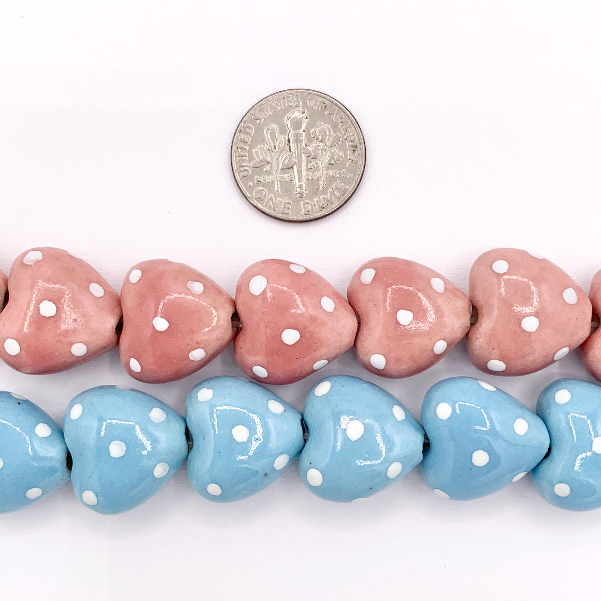 15mm Polka Dot Puffy Heart Ceramic Shiny Beads For Jewelry Making 8" Price For 1 Strand