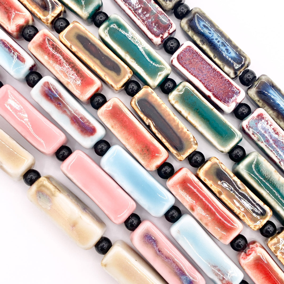 10x28mm Ceramic Porcelain Shiny Rectangular Tube Beads For Jewelry Making 9" Price For 1 Strand