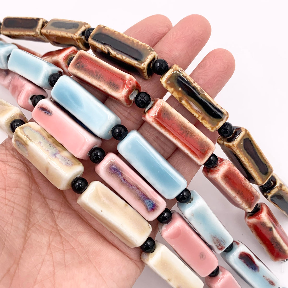 10x28mm Ceramic Porcelain Shiny Rectangular Tube Beads For Jewelry Making 9" Price For 1 Strand