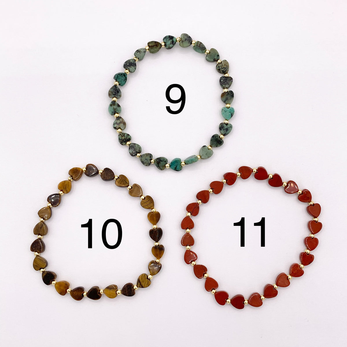 Assorted Stones Hearts With Gold Beads Dainty Stretchy Bracelet 1 piece Quartz, Opal, Amazonite, Tiger's Eye And More 6.75" 1PC