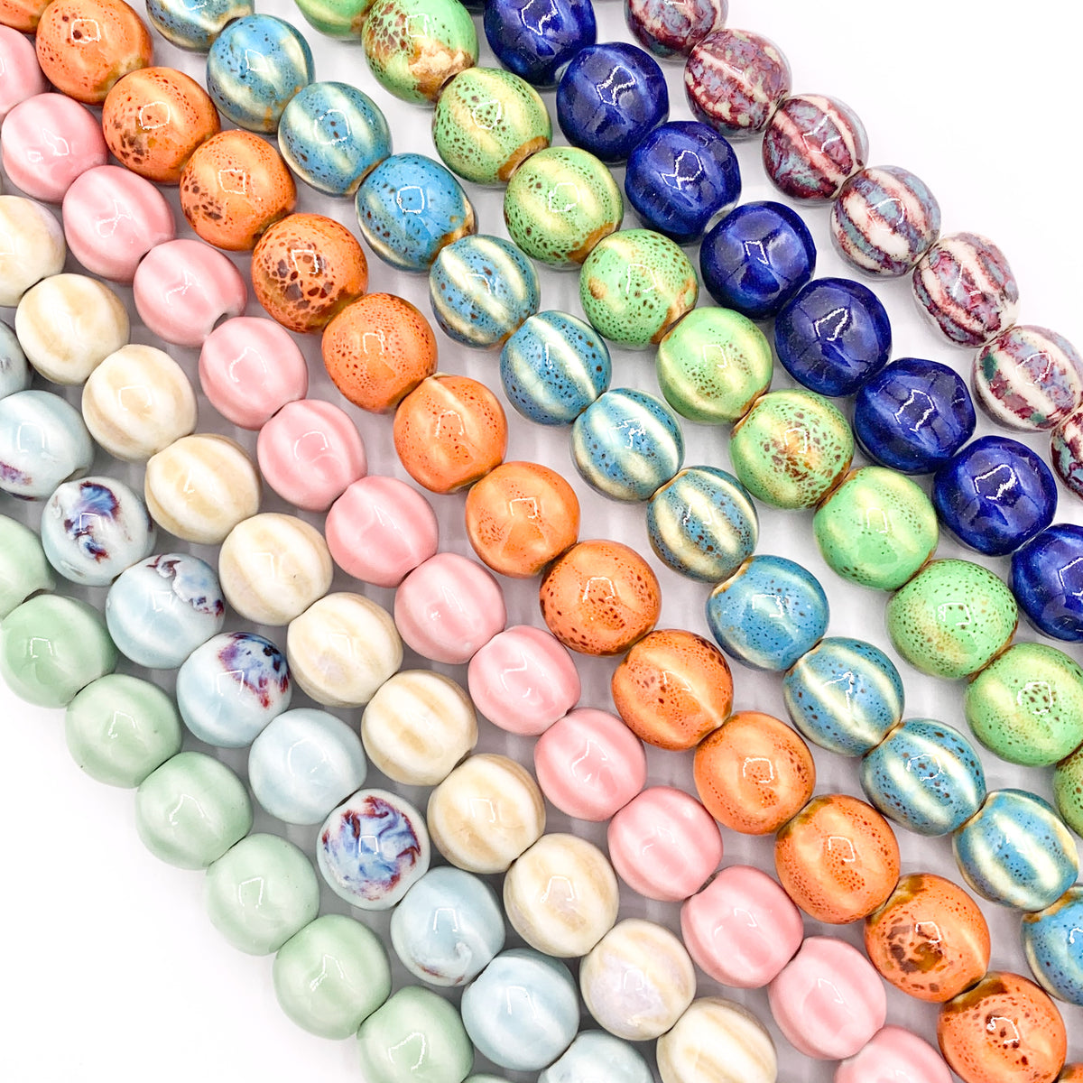 11mm Pumpkin Shape Ceramic Round Beads 12" 1 Strand