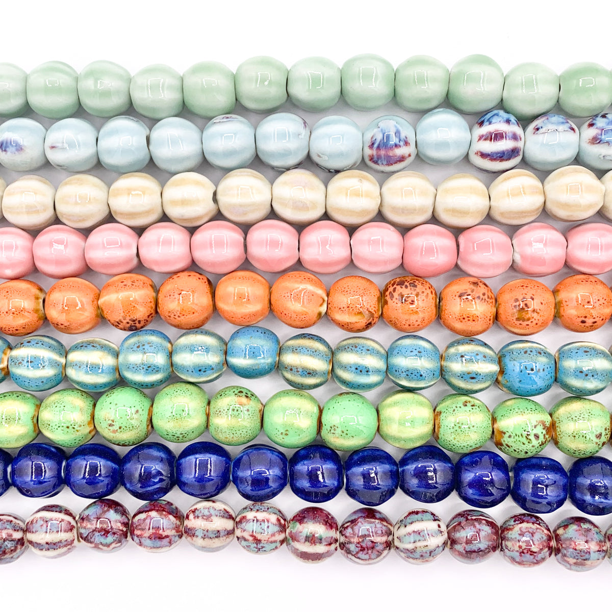11mm Pumpkin Shape Ceramic Round Beads 12" 1 Strand