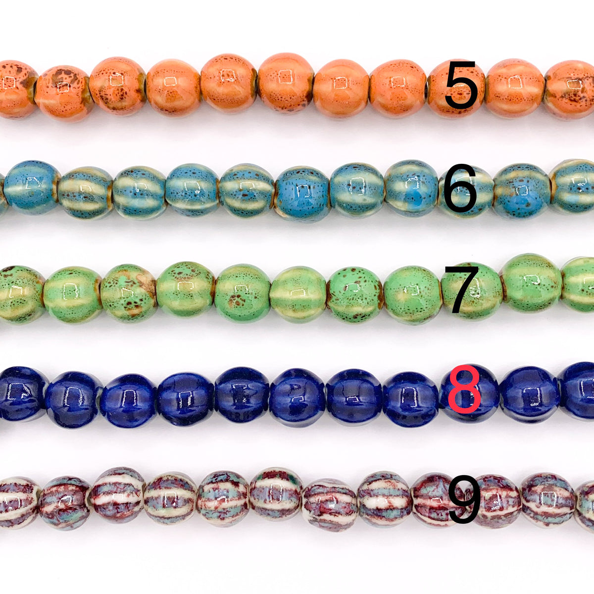 11mm Pumpkin Shape Ceramic Round Beads 12" 1 Strand