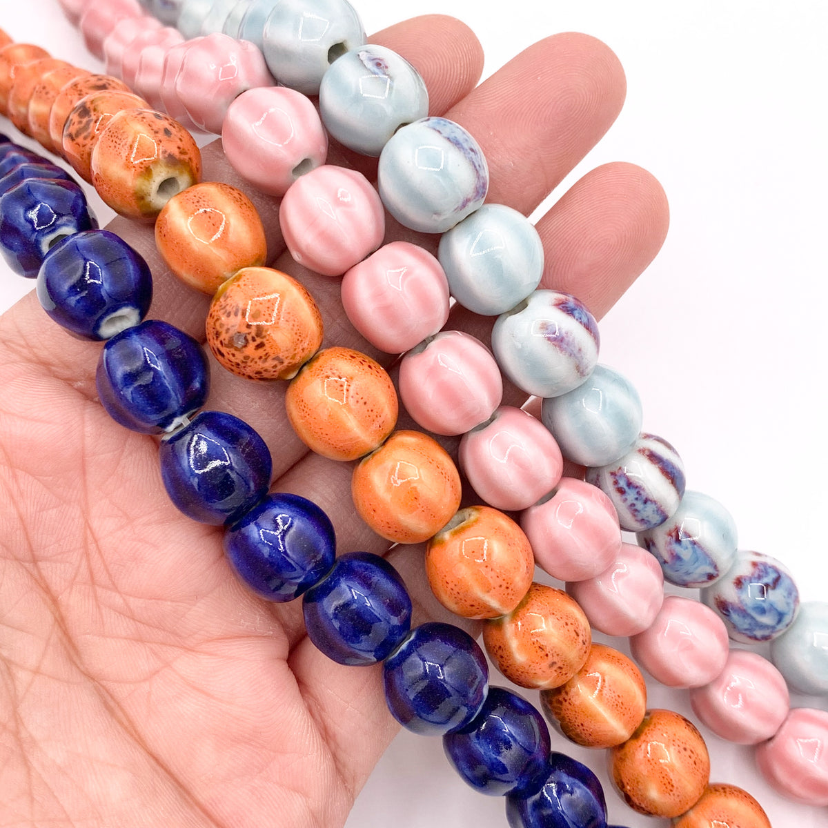 11mm Pumpkin Shape Ceramic Round Beads 12" 1 Strand
