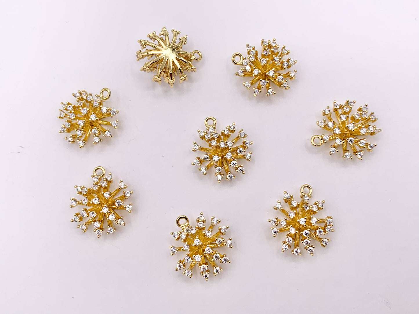 Cute Pom Pom Charms CZ Pave 3D Fireworks Charms in Real Gold 18K Plated Copper 8 PCS