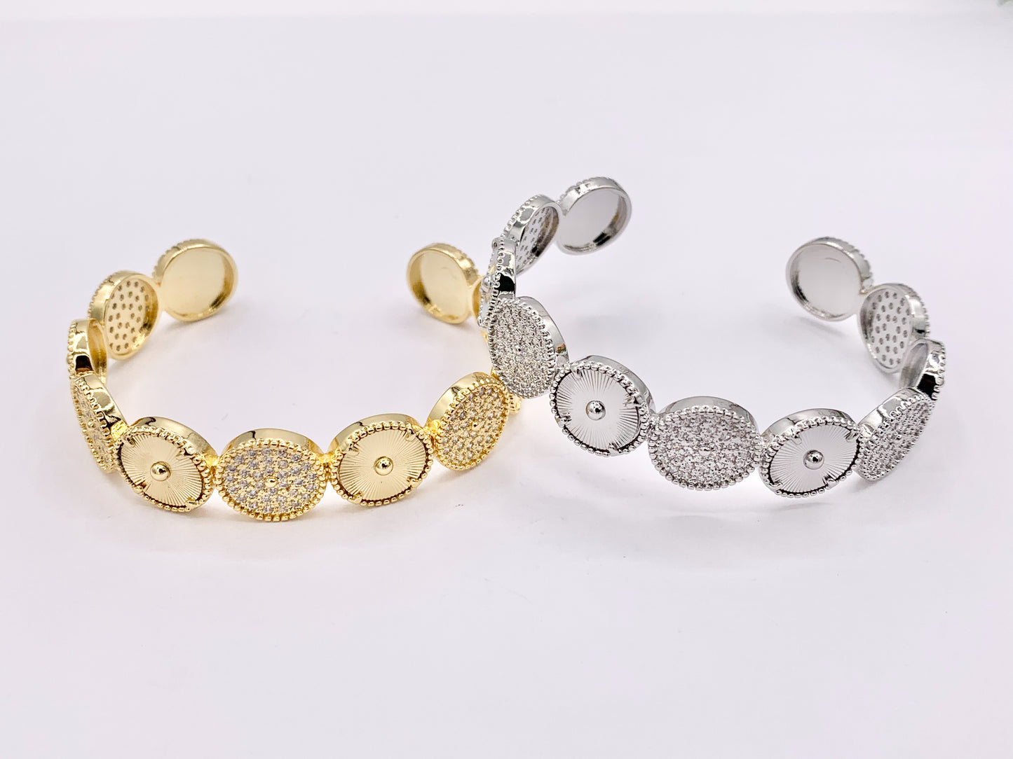 Beautiful Coin Bracelet Cuffs in Real Gold/Platinum 18K Plated CZ Pave Copper 1 PC