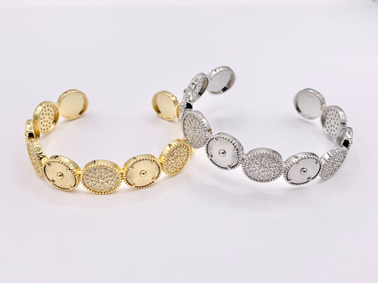 Beautiful Coin Bracelet Cuffs in Real Gold/Platinum 18K Plated CZ Pave Copper 1 PC