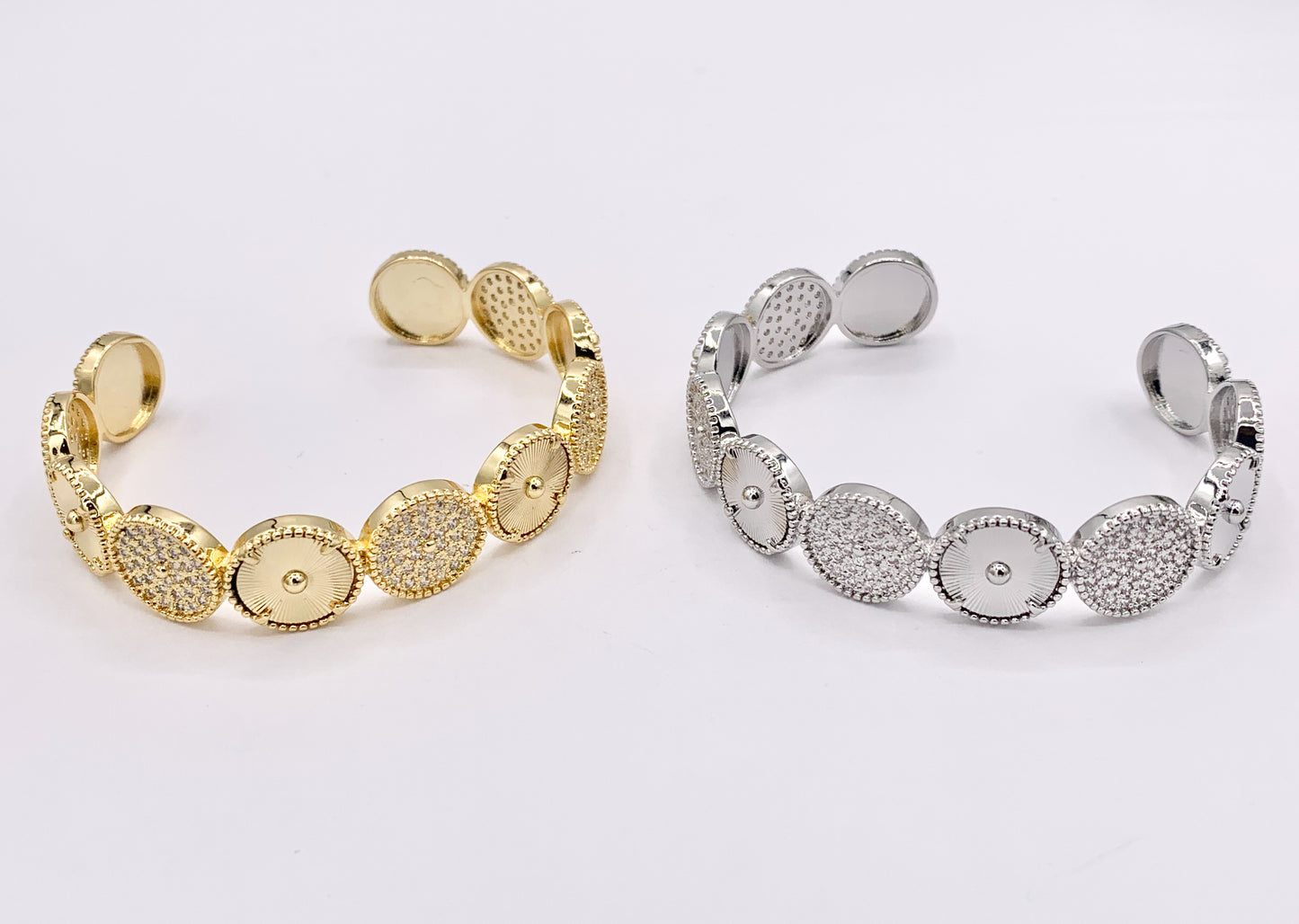 Beautiful Coin Bracelet Cuffs in Real Gold/Platinum 18K Plated CZ Pave Copper 1 PC