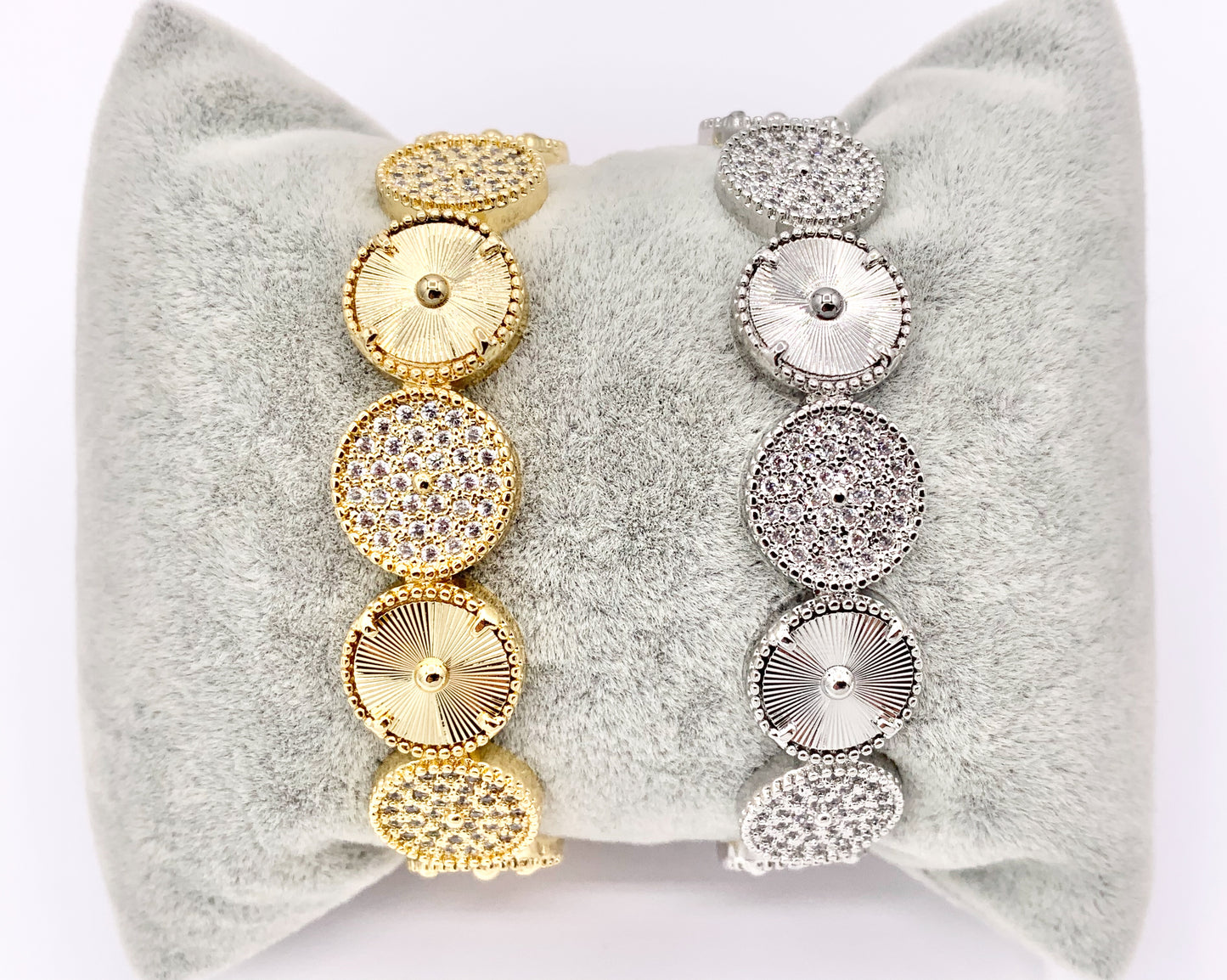 Beautiful Coin Bracelet Cuffs in Real Gold/Platinum 18K Plated CZ Pave Copper 1 PC