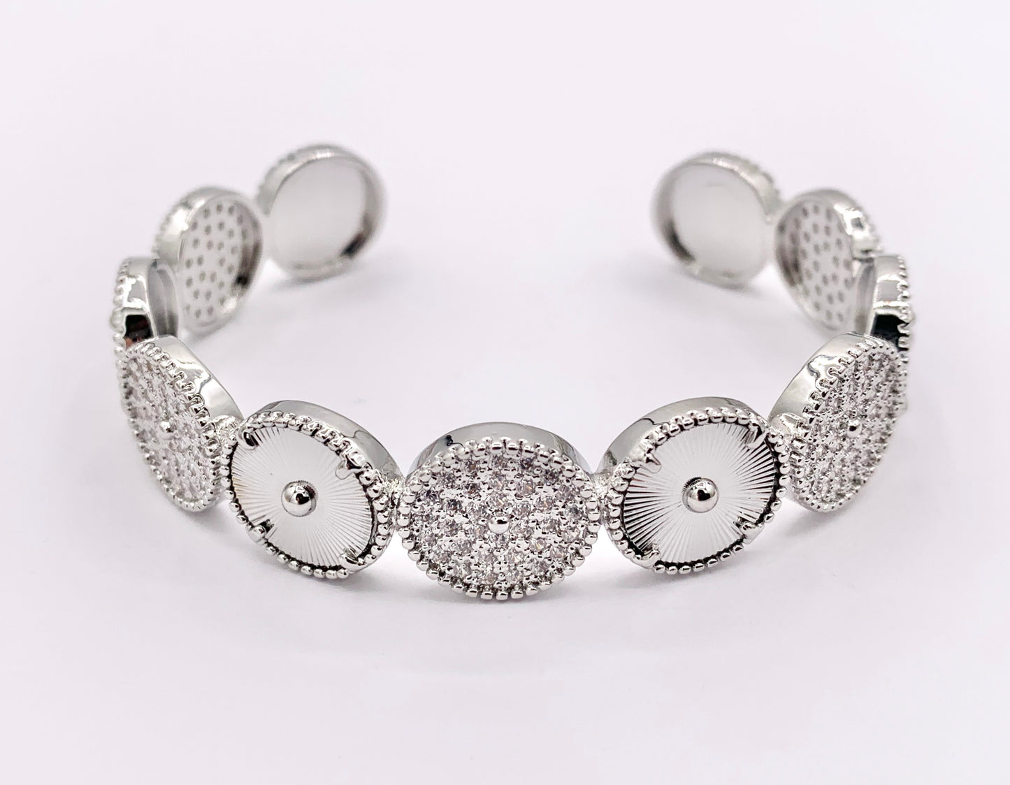 Beautiful Coin Bracelet Cuffs in Real Gold/Platinum 18K Plated CZ Pave Copper 1 PC