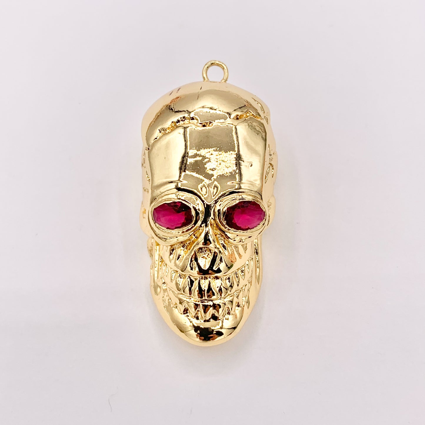 Large Gold Skull Pendant With Red CZ Pave Plated in 18K Gold Copper Base 1 PC