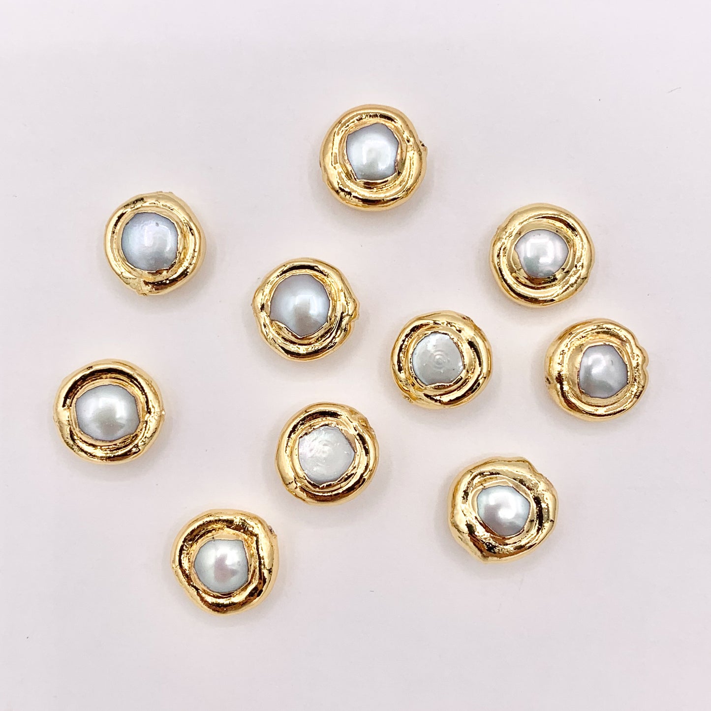 10-11mm Gold Trim Freshwater Pearl Coin Spacer Beads in 18K Gold Plated Copper 10 PCS