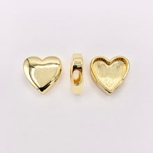 Cargar imagen en el visor de la galería, 20mm ONE SIDED Plain Puffy Heart Slider Charms in 18K Gold plated Copper 10 PCS
