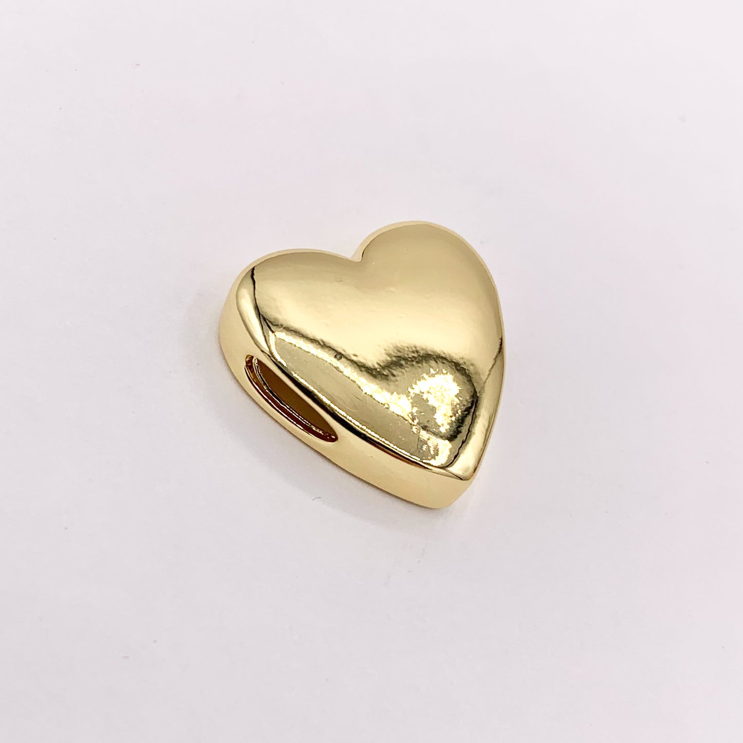 20mm ONE SIDED Plain Puffy Heart Slider Charms in 18K Gold plated Copper 10 PCS