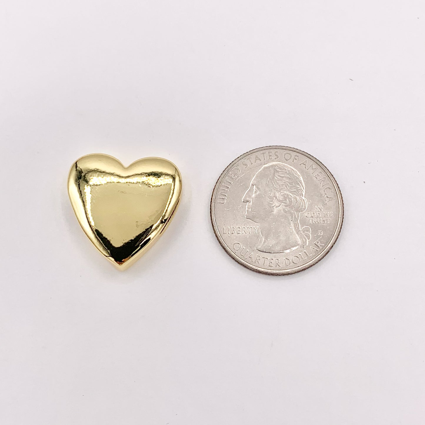 20mm ONE SIDED Plain Puffy Heart Slider Charms in 18K Gold plated Copper 10 PCS
