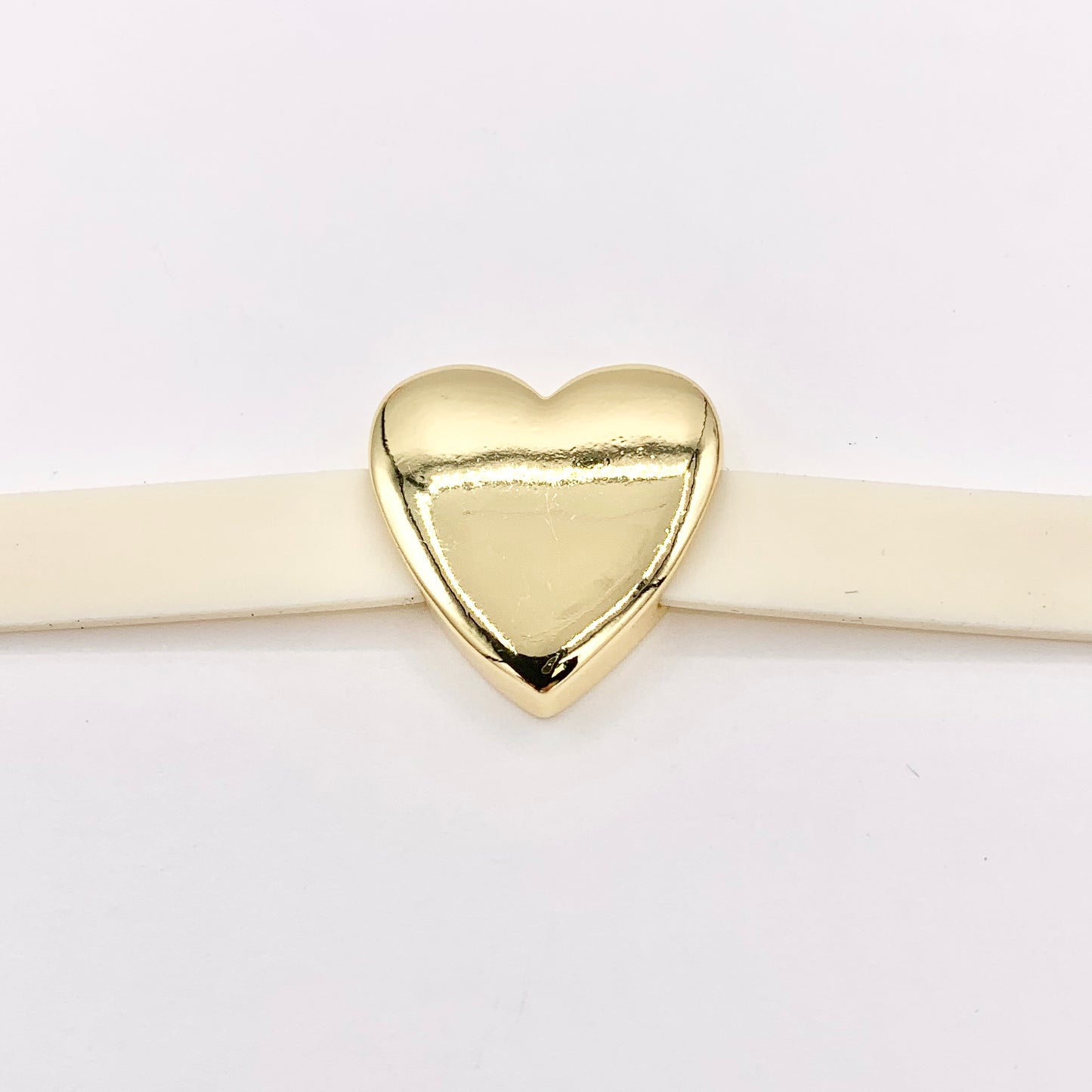 20mm ONE SIDED Plain Puffy Heart Slider Charms in 18K Gold plated Copper 10 PCS