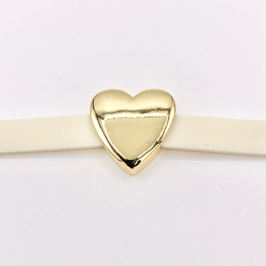 20mm ONE SIDED Plain Puffy Heart Slider Charms in 18K Gold plated Copper 10 PCS