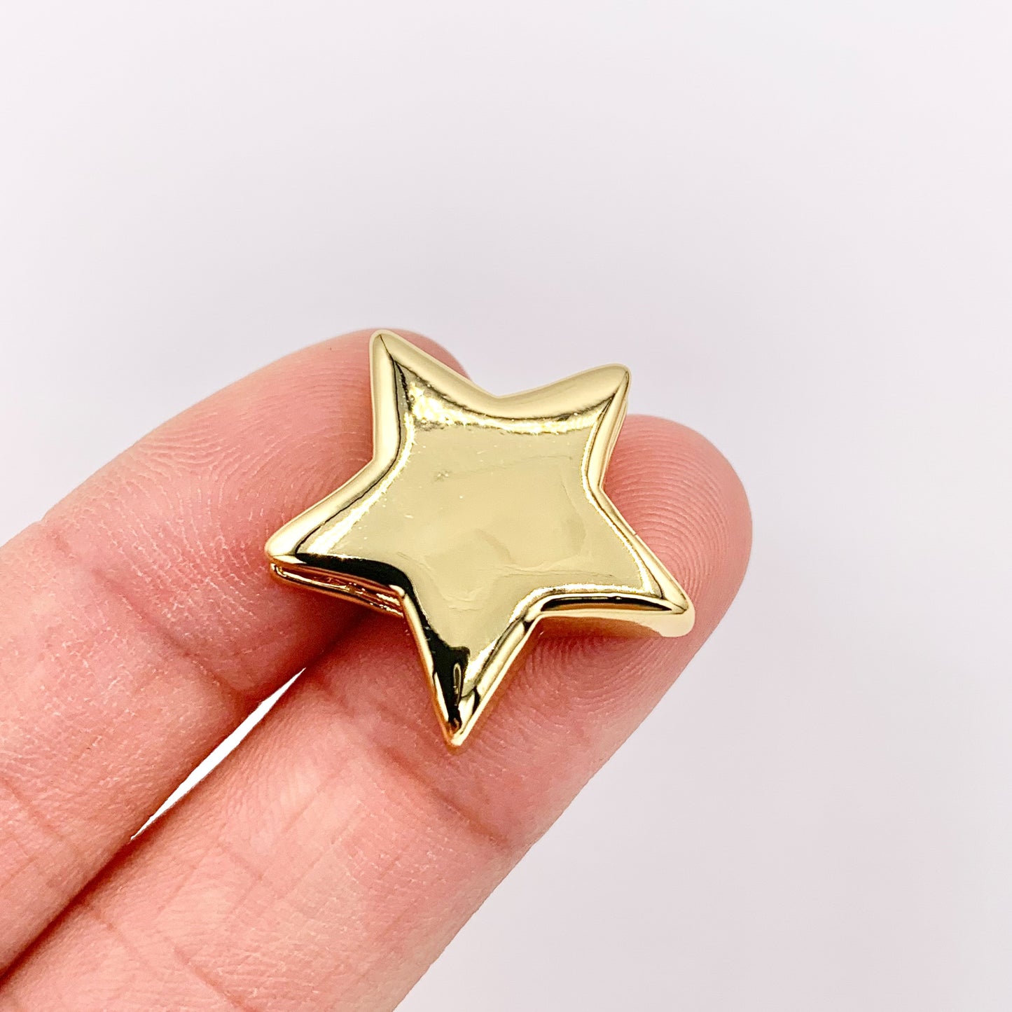 20mm ONE SIDED Plain Puffy Star Slider Charms in 18K Gold plated Copper 10 PCS