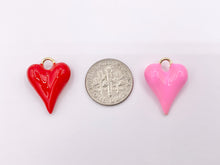 Load image into Gallery viewer, Pink and Red Enamel Heart Charm Double Sided Puffy Heart Valentine&#39;s Day Pendants in 18K Gold Plated Over Copper  8 PCS
