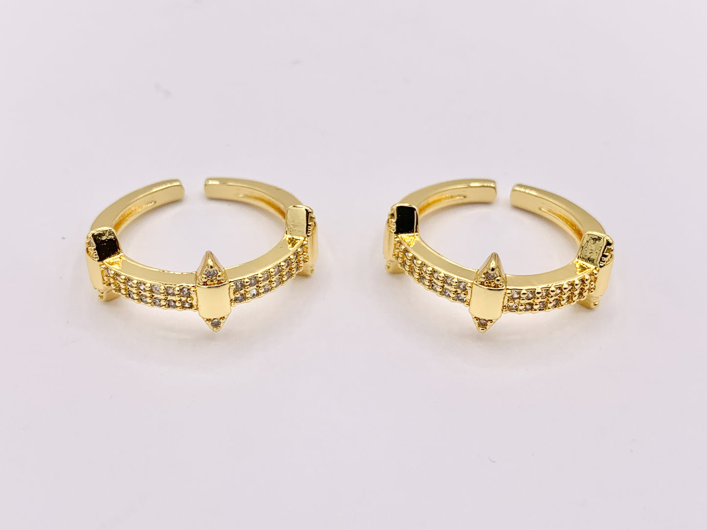 Dainty Spikes Stackable Rings in Gold 18K Plated Copper CZ Pave Adjustable Ring 4 PCS
