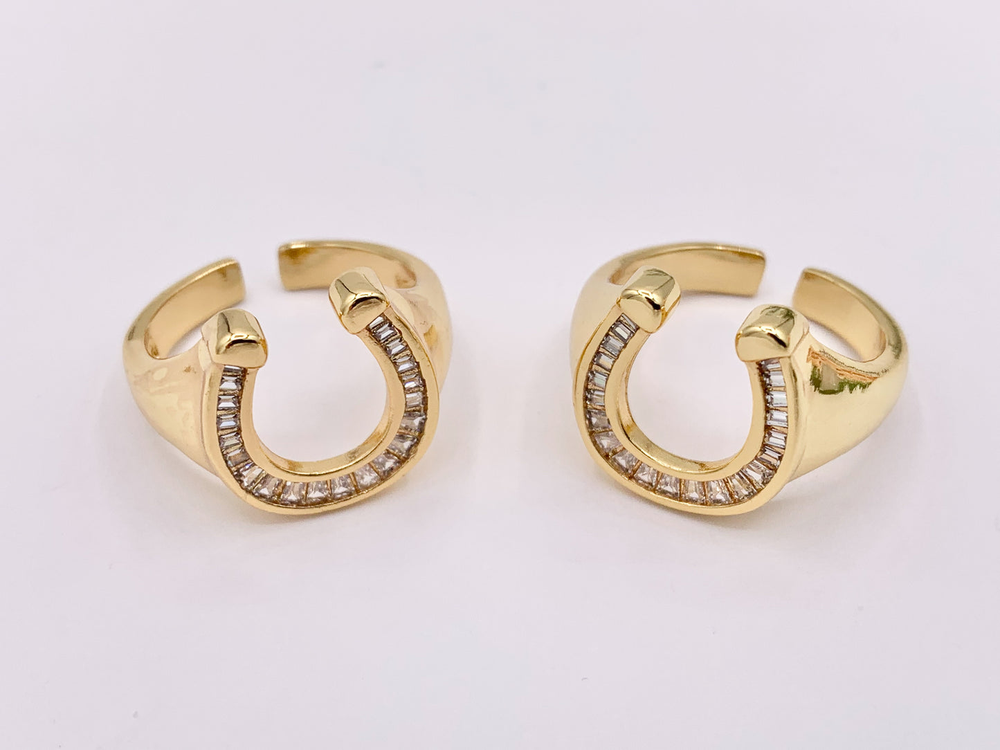 Horseshoe CZ Pave Chunky Ring in Real Gold 18K Plated Copper Adjustable Ring 4 PCS