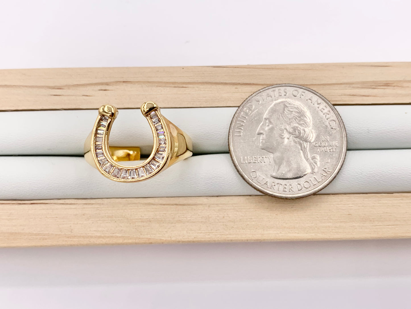 Horseshoe CZ Pave Chunky Ring in Real Gold 18K Plated Copper Adjustable Ring 4 PCS