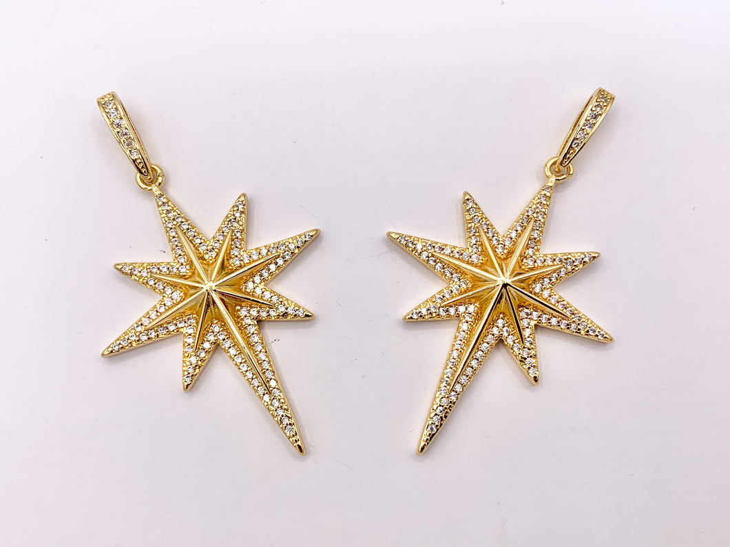 Large North Star CZ Pave Pendant in Real Gold 18K Plated Micro CZ Over Brass 4 PCS