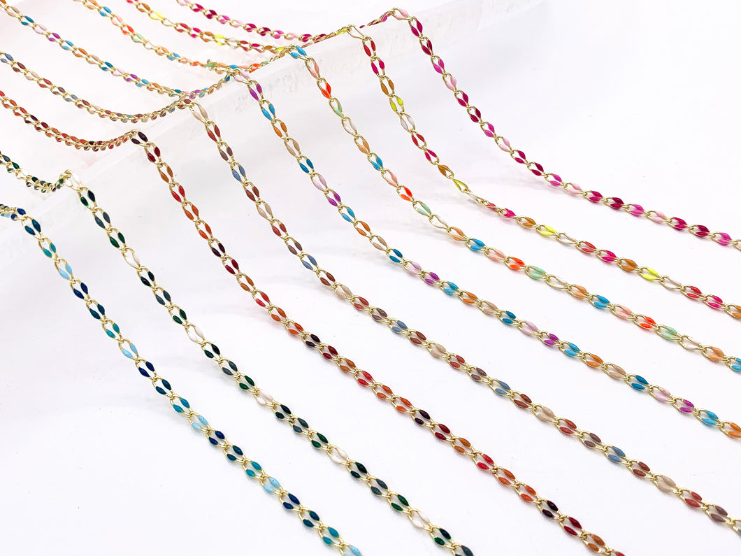 18K Gold Plated Colorful Enamel Plated Copper Skinny Holiday Seasonal Color Twisted Link Chain For Jewelry Making